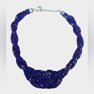 Multistrand Cobalt Blue Glass Seed Bead Necklace – Twisted Collar Style